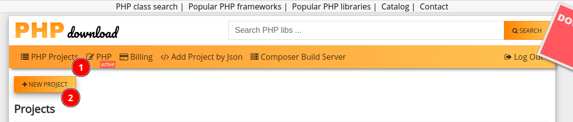 Create a new project on php-download.com